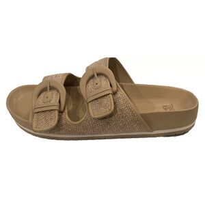 Time and Tru Sandles Slide in Grooved Soles Straps Beige Color Sz 10